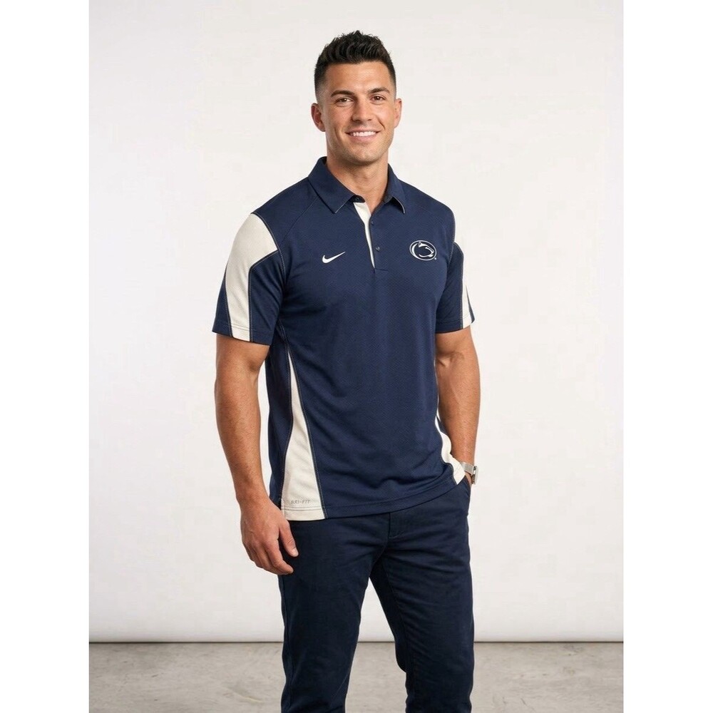 Nike Men's XL Penn State Polo Dri-Fit Navy Blue Short Sleeve Nittany Lions